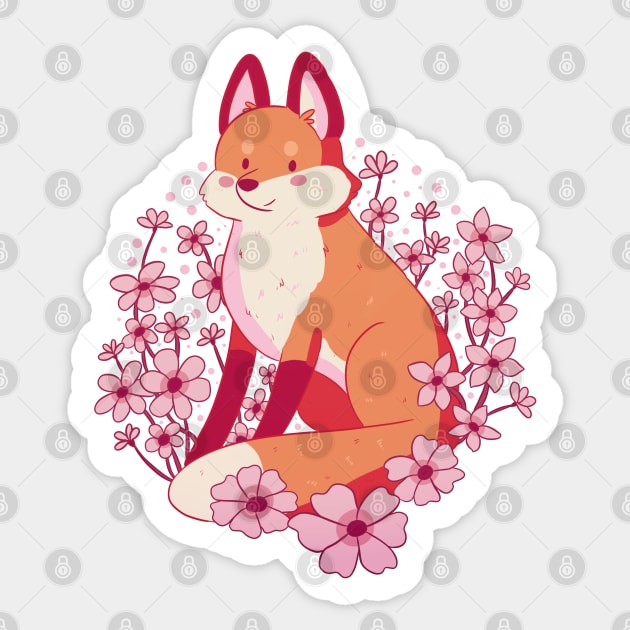 Cute fox with pink flowers Sticker by YaraGold